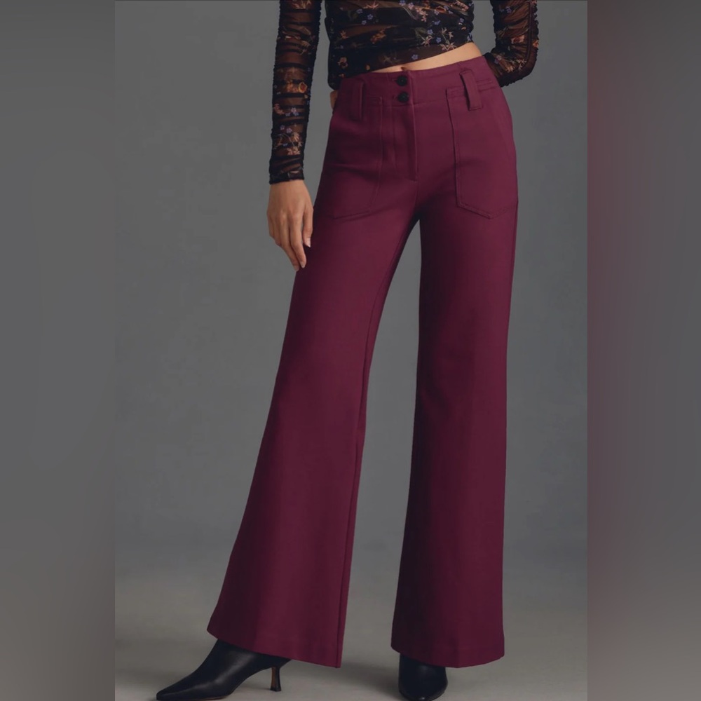 Maeve Anthropologie Naomi Ponte Burgundy Wide Leg Pants Sz 00P